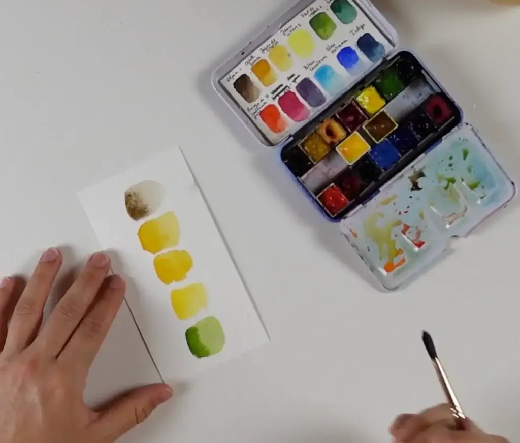 tutoriel tournesol à l'aquarelle : la palette de couleurs