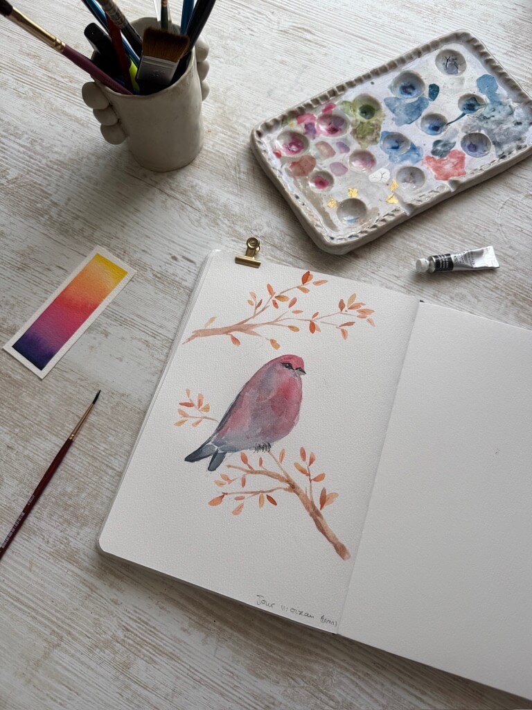 Aquarelle oiseau automne