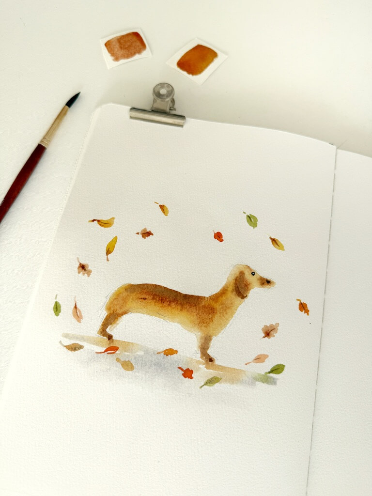 Aquarelle chien teckel