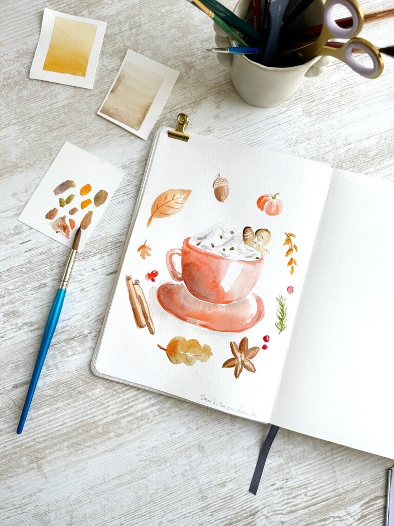 aquarelle capuccino epices automne